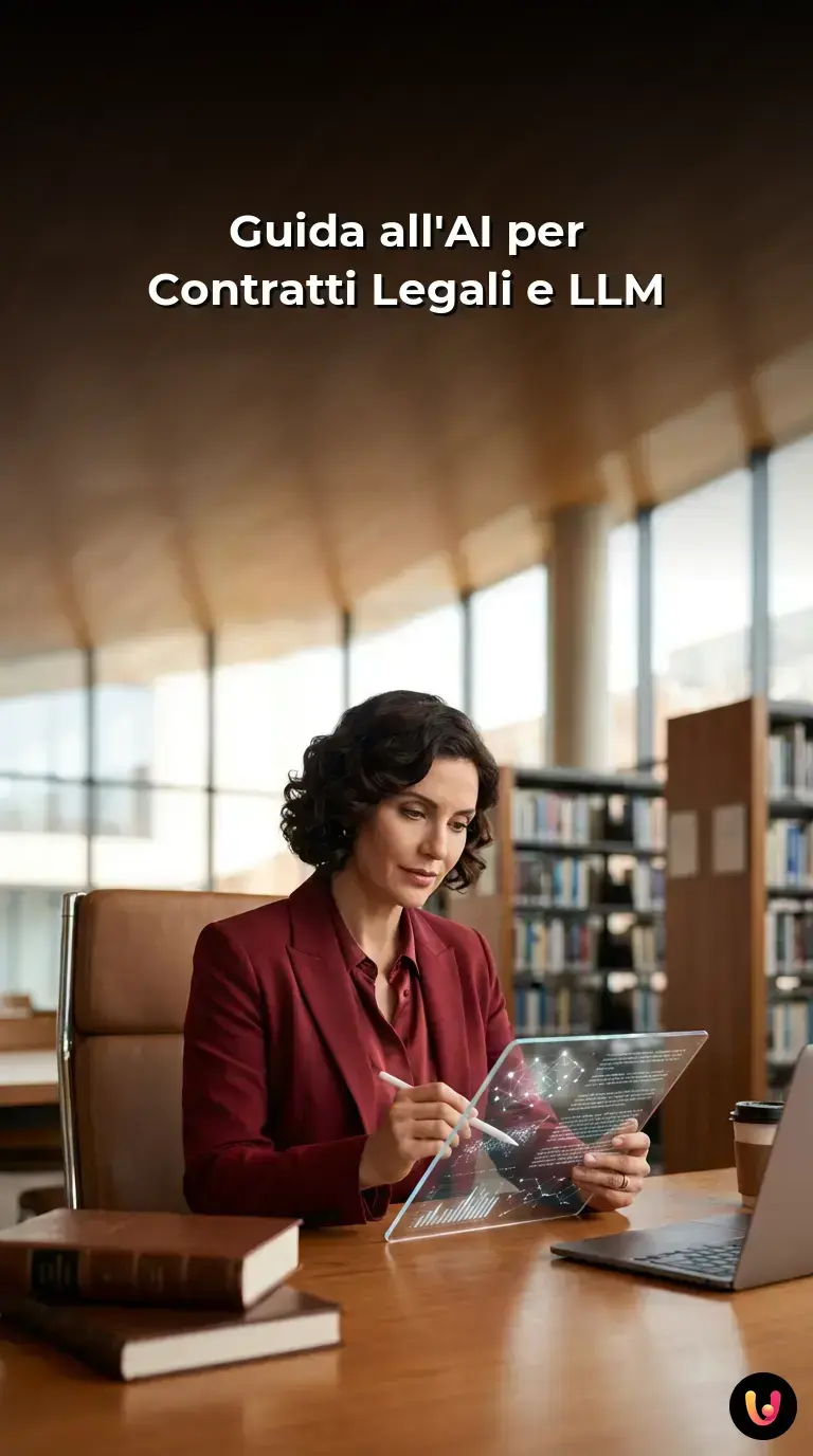 Avvocato al computer analizza un contratto legale supportato dall'intelligenza artificiale.