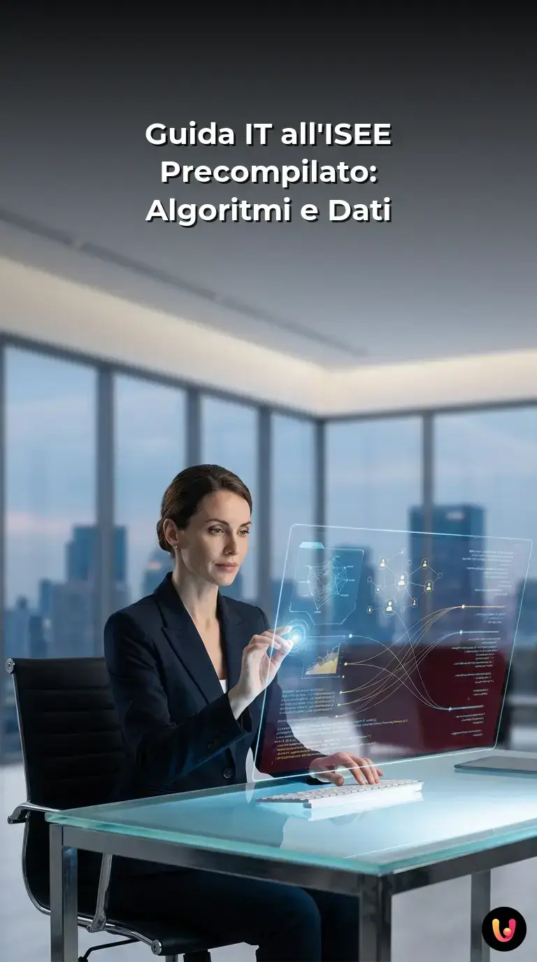 Schermo con diagrammi di flusso e database che elaborano i dati per l'ISEE precompilato.