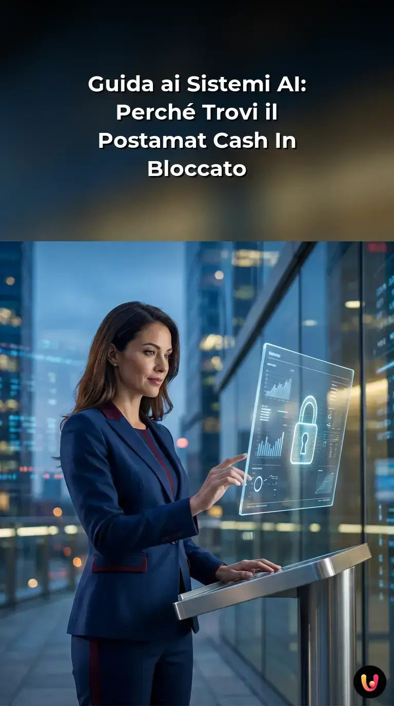 Schermo di un Postamat che blocca un versamento in contanti per controlli di sicurezza.