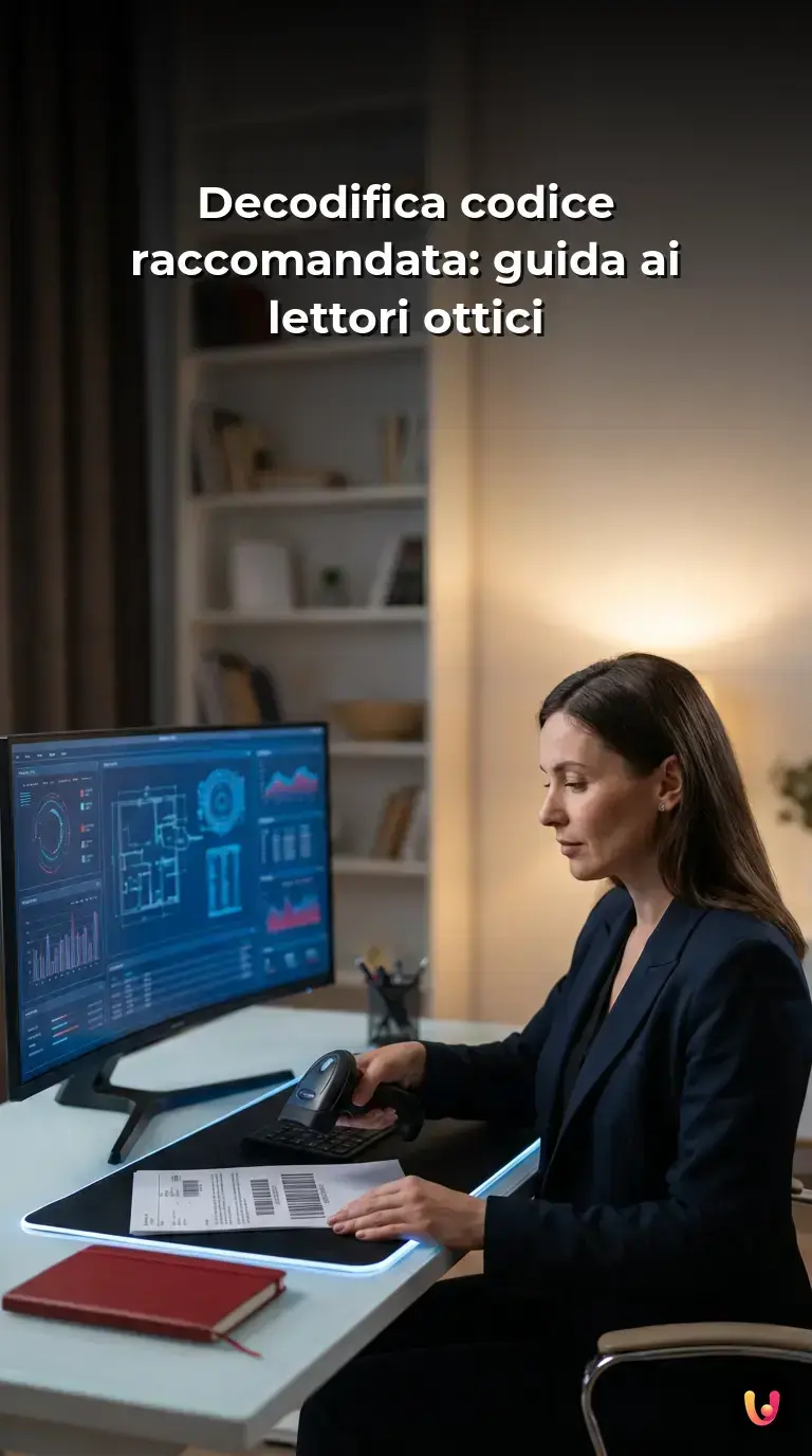 Scanner laser in azione su un codice a barre di una raccomandata postale.