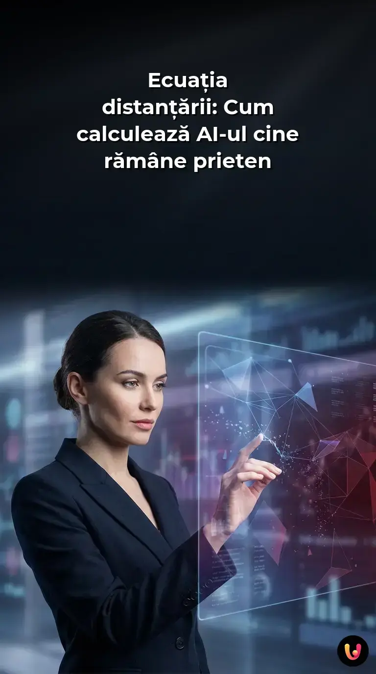 O rețea digitală luminoasă care conectează și separă siluete umane prin linii matematice.