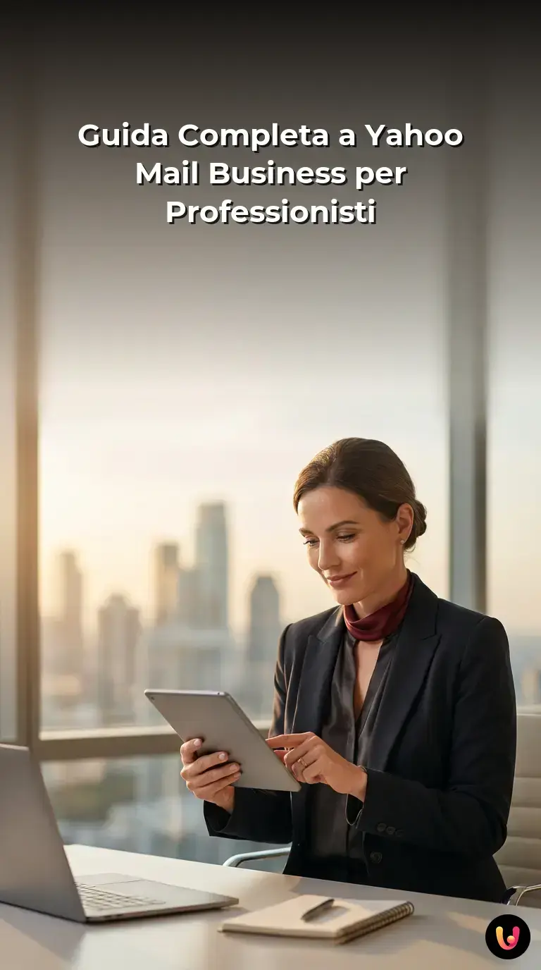 Professionista che gestisce la posta aziendale tramite l'interfaccia di Yahoo Mail Business.