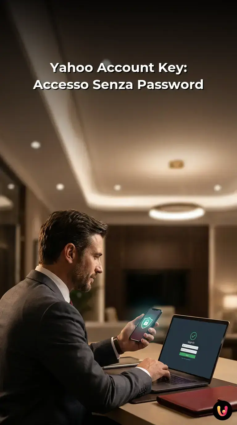 Utente accede a Yahoo Mail confermando la notifica push di sicurezza sul proprio smartphone.