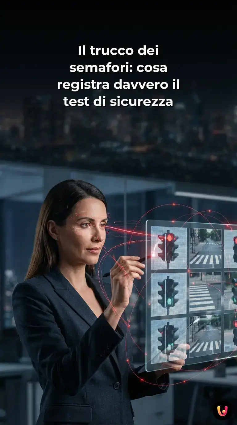 Schermata di un test di sicurezza CAPTCHA che richiede di selezionare i semafori.