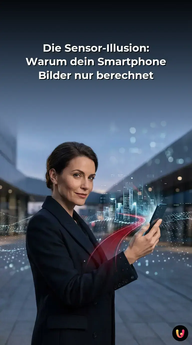 Smartphone-Linse umgeben von digitalen Datenstr&ouml;men