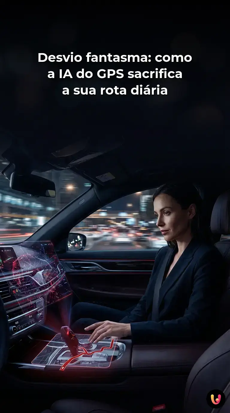 Tela de smartphone no painel do carro exibindo um mapa de navega&ccedil;&atilde;o com rotas alternativas.