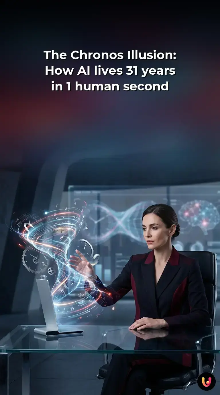 A glowing computer processor surrounded by clock gears and fast-moving digital code.