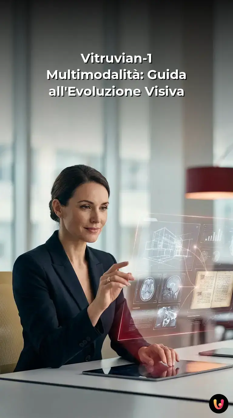 Interfaccia digitale che mostra la fusione tra dati visivi e testuali nel modello Vitruvian-1.