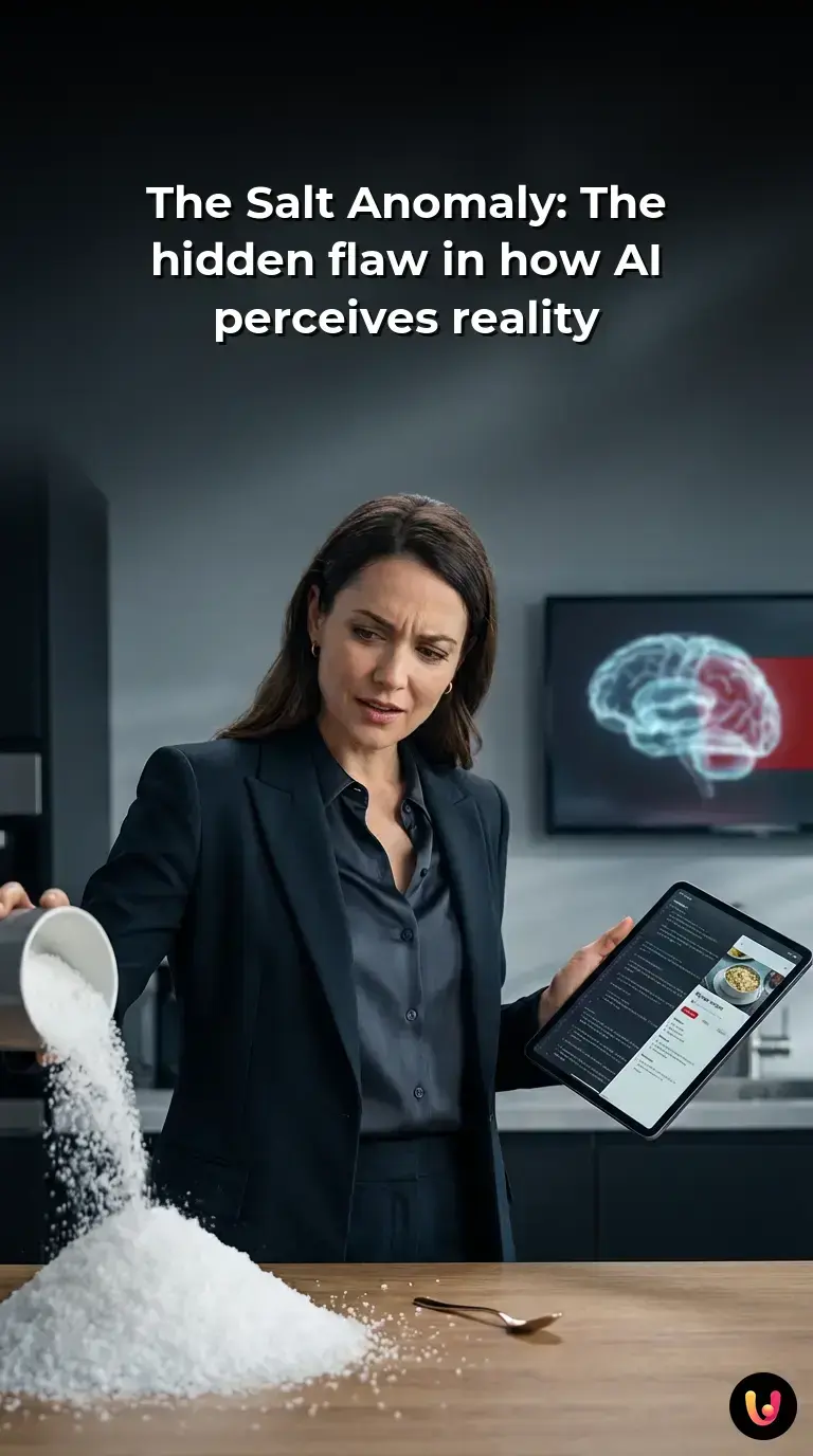 A robotic hand pouring an excessive amount of salt into a bowl of vegetable soup.