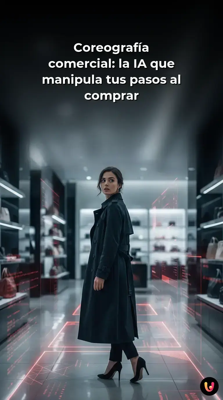 Cliente con carrito en un supermercado analizado por redes digitales de inteligencia artificial.