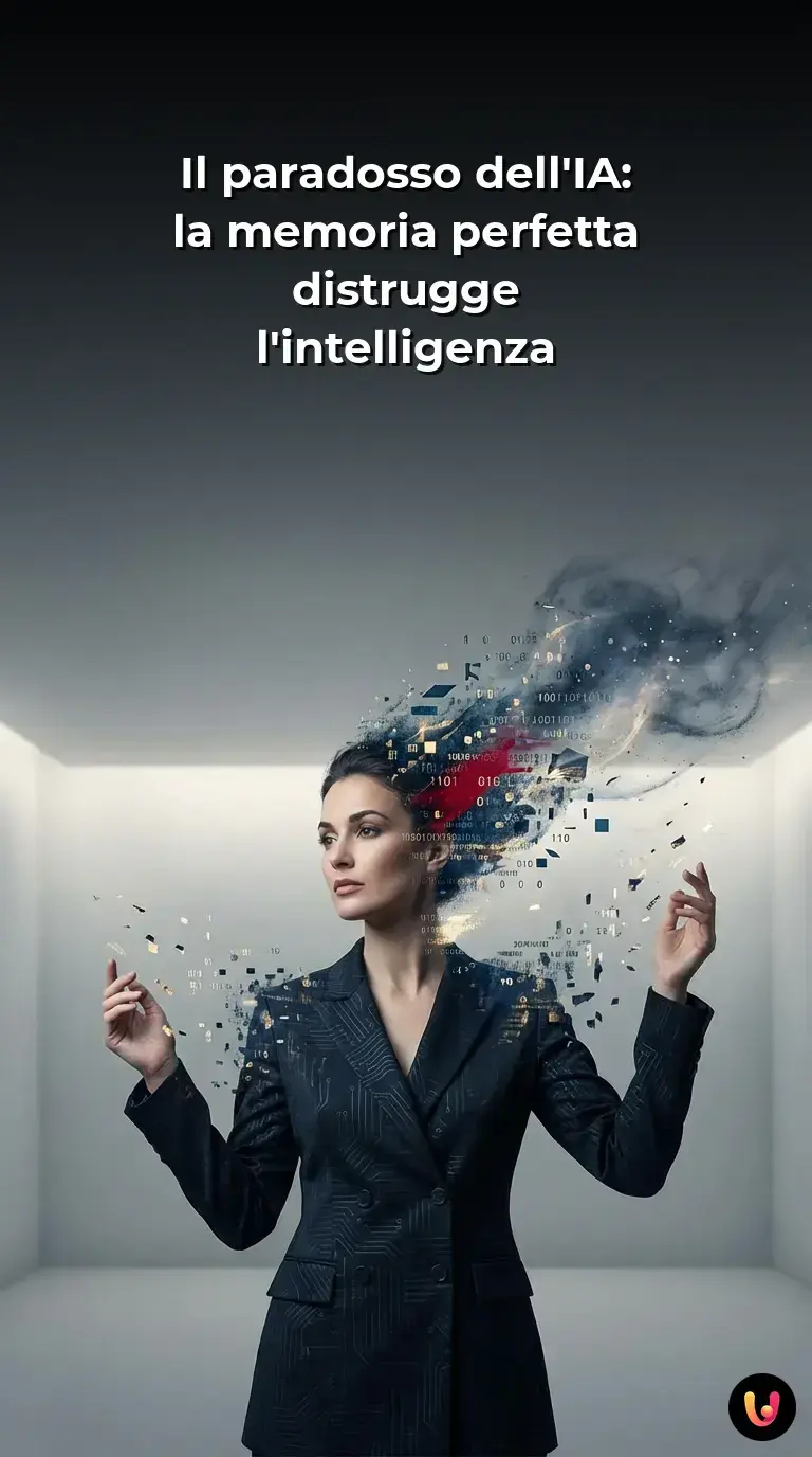 Rete neurale luminosa con alcuni nodi che si spengono per simboleggiare l'oblio selettivo.