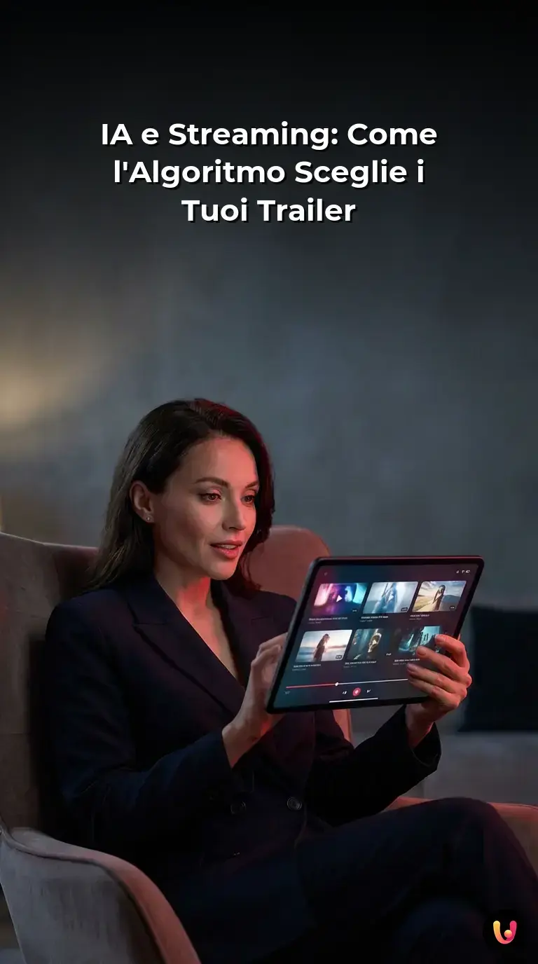 Interfaccia digitale di una piattaforma streaming con nodi neurali e anteprime video.