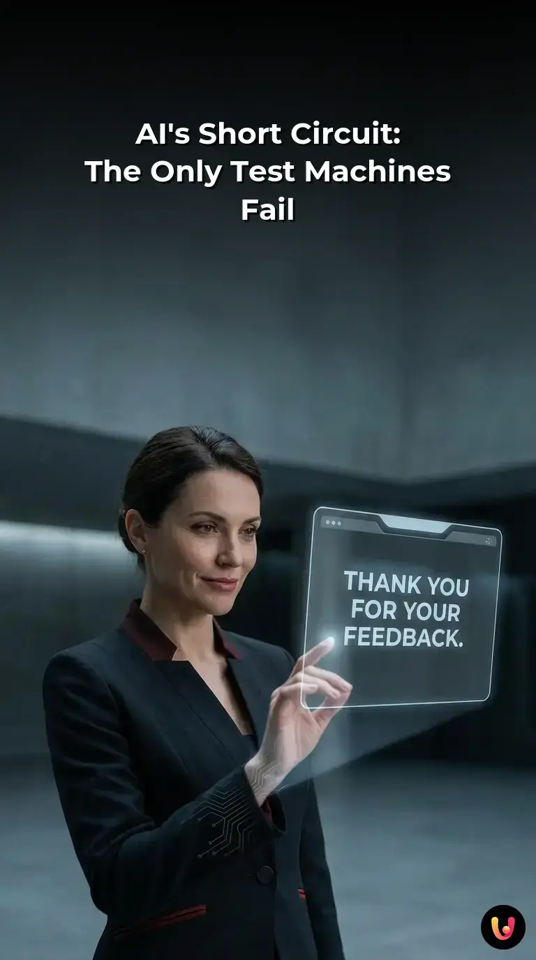 A robotic head showing a system error while processing a sarcastic human phrase.