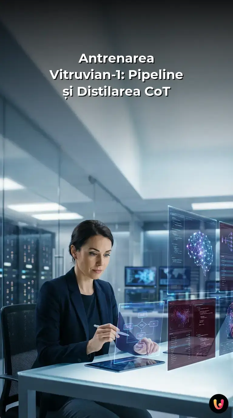 Schemă vizuală a pipeline-ului de antrenare pentru modelul AI Vitruvian-1 de la ASC27.