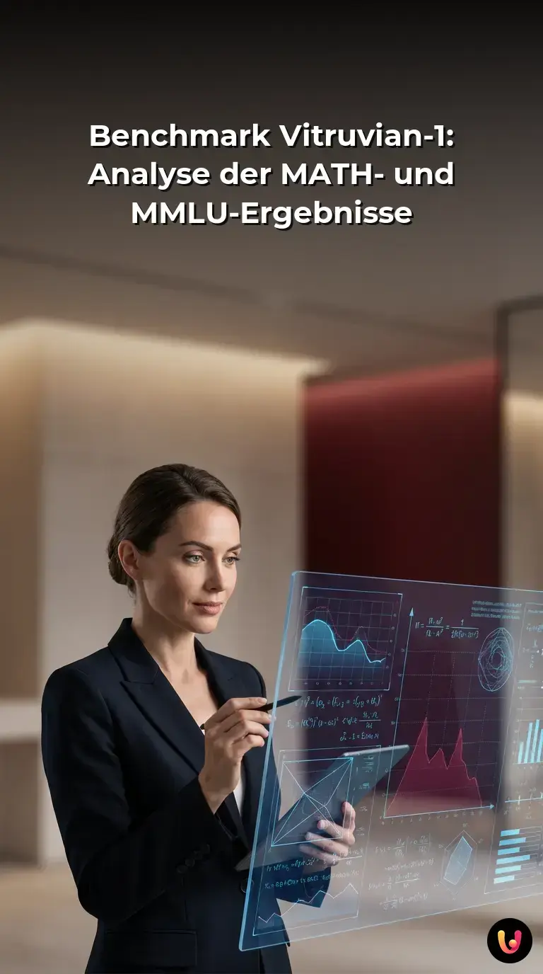 Grafische Darstellung der Benchmark-Rekordwerte von Vitruvian-1 in MATH und MMLU.