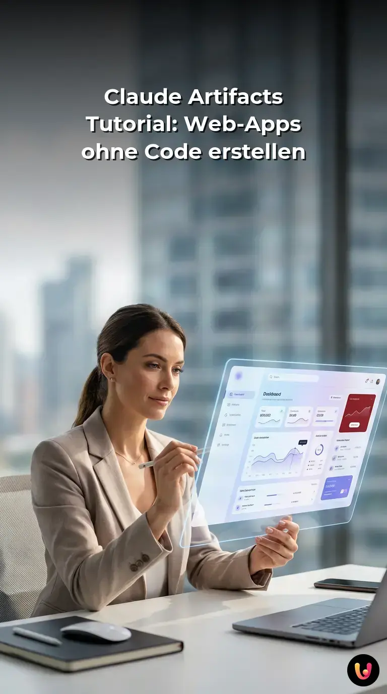 Infografik &uuml;ber die Funktionsweise von Claude Artifacts zur Erstellung von Web-Apps ohne Code.
