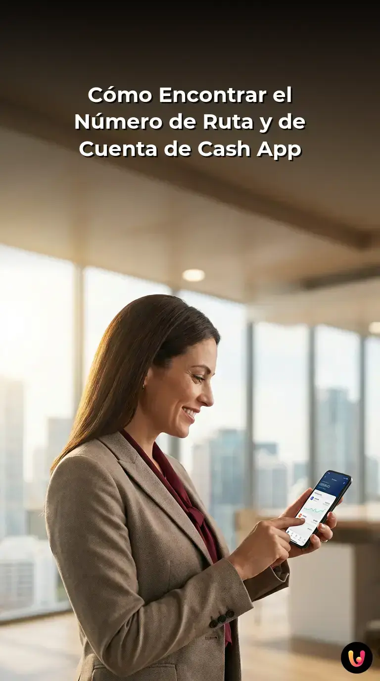 Interfaz m&oacute;vil mostrando los pasos para hallar el n&uacute;mero de ruta y cuenta en Cash App.