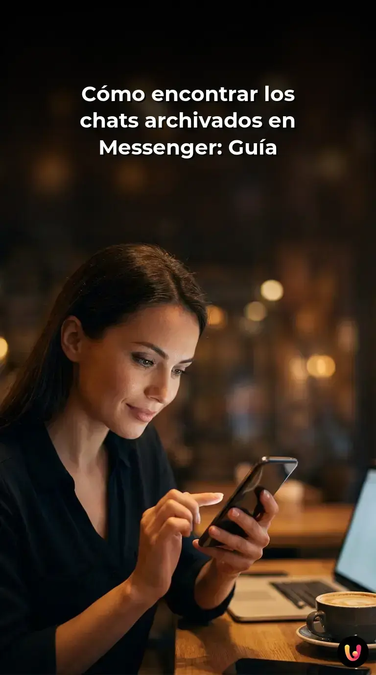 Pantalla de smartphone con pasos para recuperar chats archivados en Messenger.