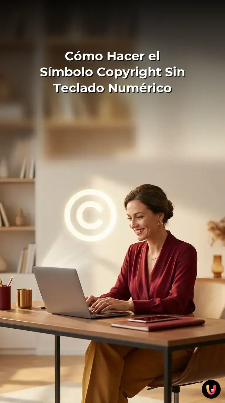 Manos escribiendo el s&iacute;mbolo de copyright en un teclado compacto sin panel num&eacute;rico.