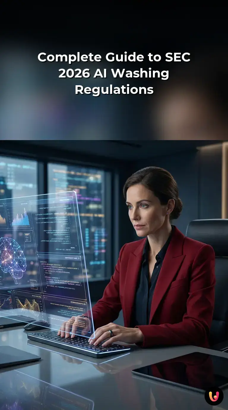 Infographic detailing the new 2026 SEC rules against AI washing and misleading algorithms.