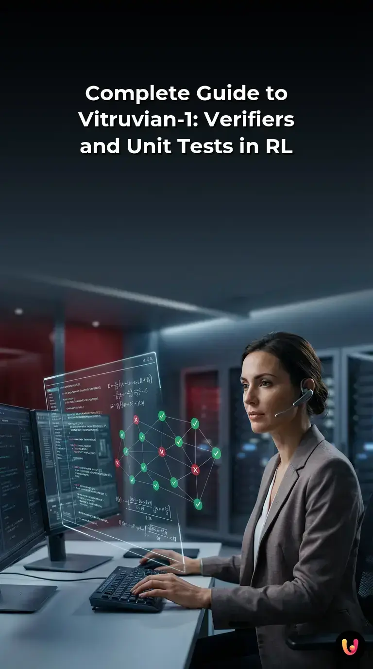 Diagram of the Vitruvian-1 reinforcement learning loop using unit tests and AI verifiers.