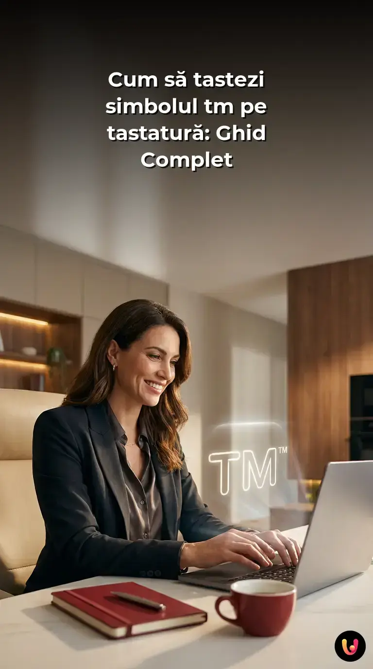 Ghid vizual cu pașii necesari pentru tastarea simbolului trademark pe diferite sisteme de operare.