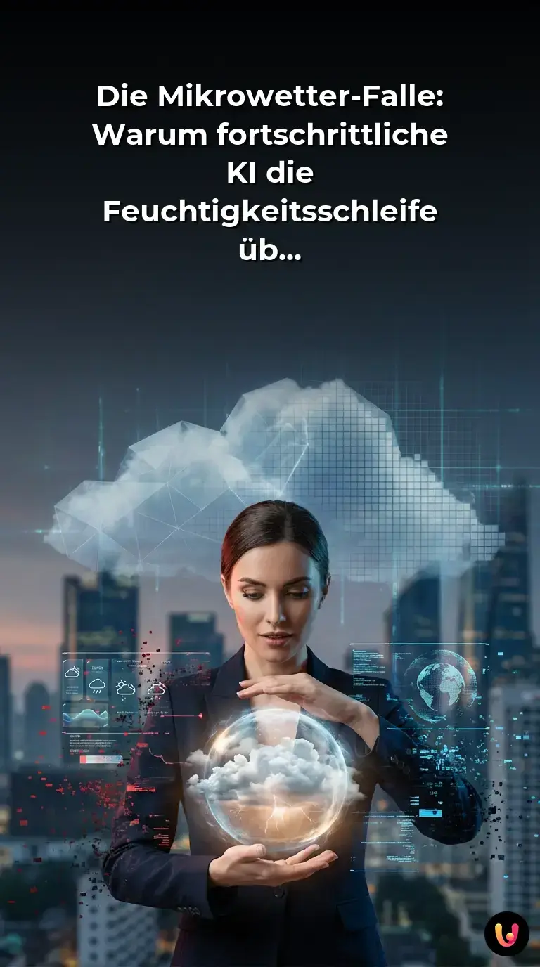 Tau auf Bl&auml;ttern verdunstet im Sonnenlicht neben digitalen Datenstr&ouml;men einer KI.