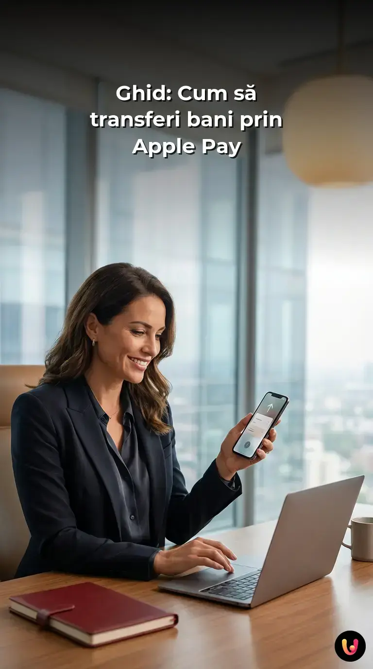 Interfața digitală a portofelului Apple care arată procesul de transfer bancar pas cu pas.