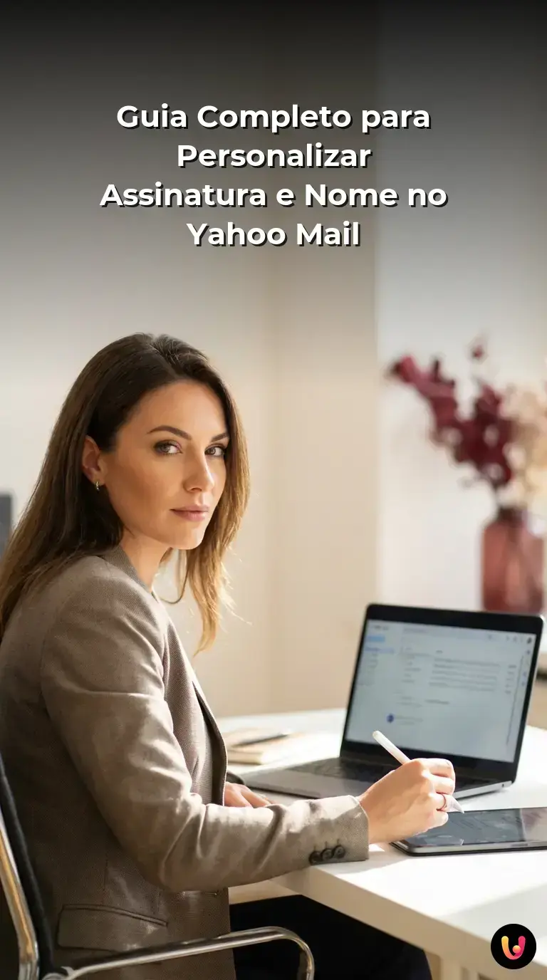Guia visual com passos para personalizar a assinatura e o nome no Yahoo Mail.