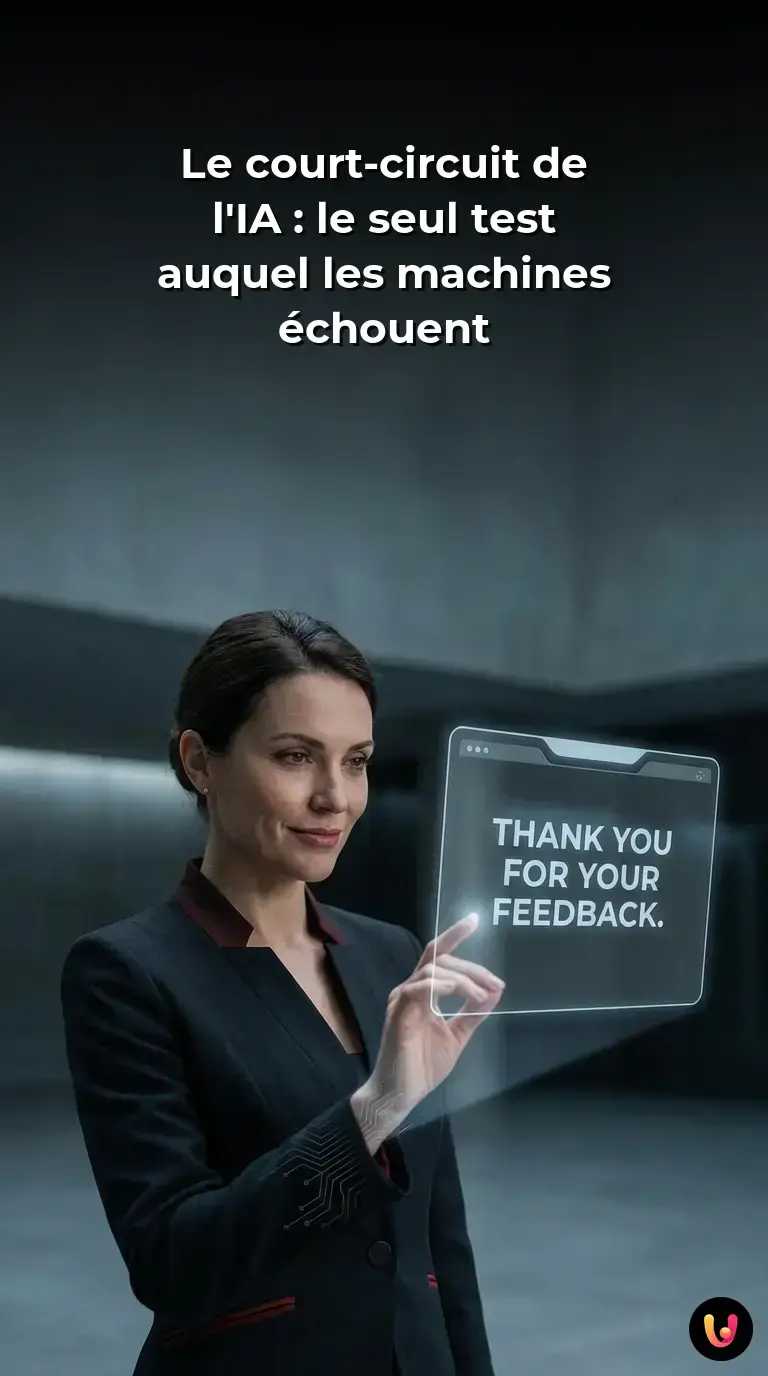 Un cerveau robotique confus face &agrave; une phrase sarcastique affich&eacute;e sur un &eacute;cran.