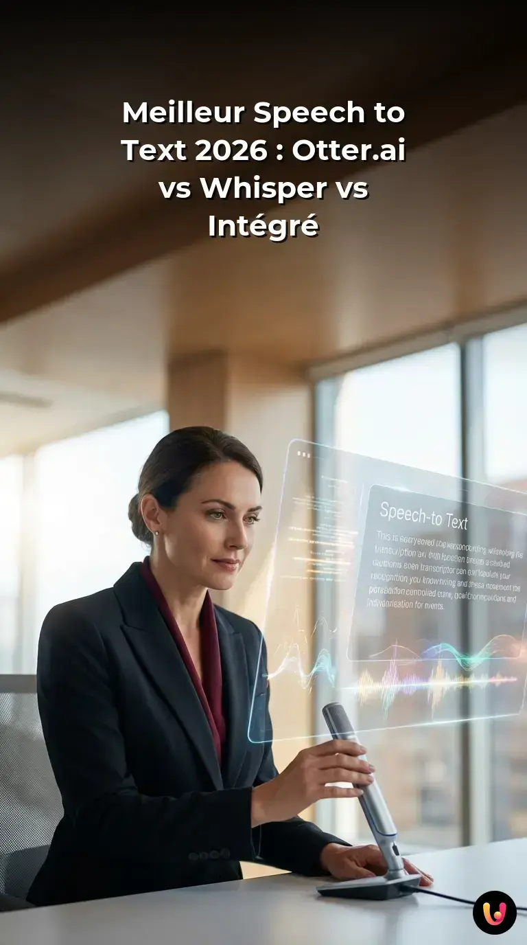Interface d'un outil de transcription vocale g&eacute;n&eacute;rant du texte &agrave; partir d'un fichier audio.