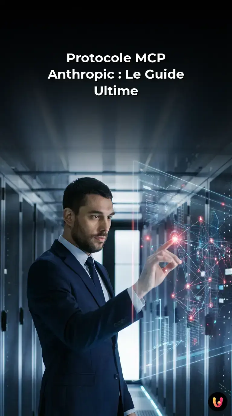 Sch&eacute;ma d&eacute;taill&eacute; de l'architecture du protocole MCP reliant une IA aux bases de donn&eacute;es externes.