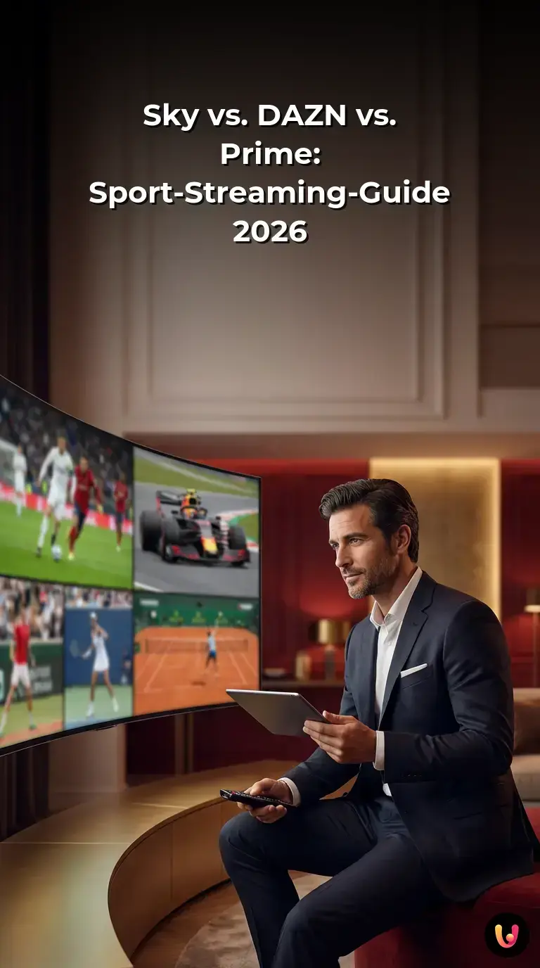 &Uuml;bersicht der Sport-Streaming-Anbieter Sky, DAZN und Prime Video f&uuml;r das Jahr 2026.