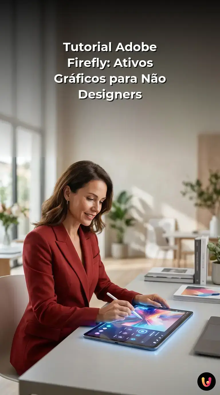 Resumo visual do guia Adobe Firefly com ferramentas e requisitos para cria&ccedil;&atilde;o de ativos gr&aacute;ficos.