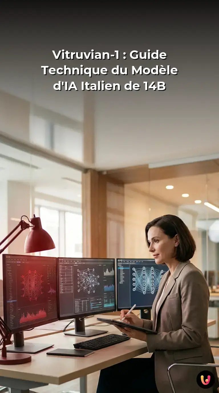 Schéma technique détaillant l'architecture et les capacités du modèle d'IA italien Vitruvian-1.