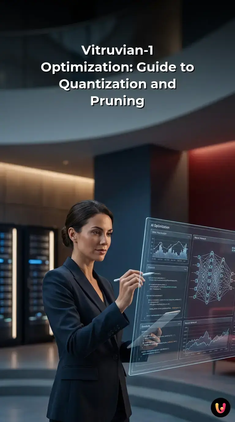 Visual breakdown of Vitruvian-1 AI optimization, detailing quantization and hardware requirements.