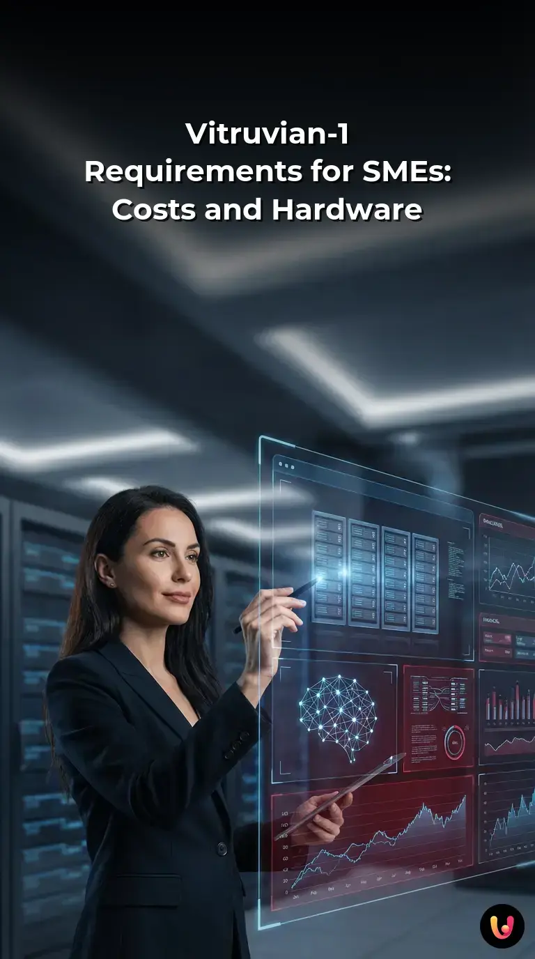 Data visualization of hardware and license costs for Vitruvian-1 AI integration in SMEs.