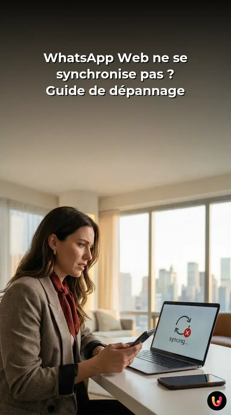 Écran d'ordinateur affichant des solutions techniques pour réparer la synchronisation de WhatsApp.