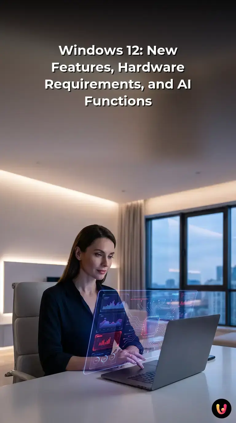 Modern computer screen displaying the new Windows 12 operating system interface.