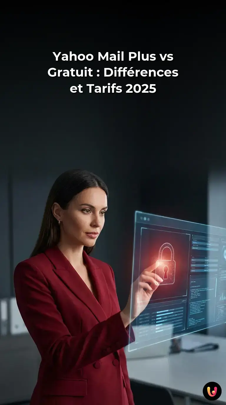 Interface de comparaison entre Yahoo Mail gratuit et Yahoo Mail Plus avec les tarifs de 2025.