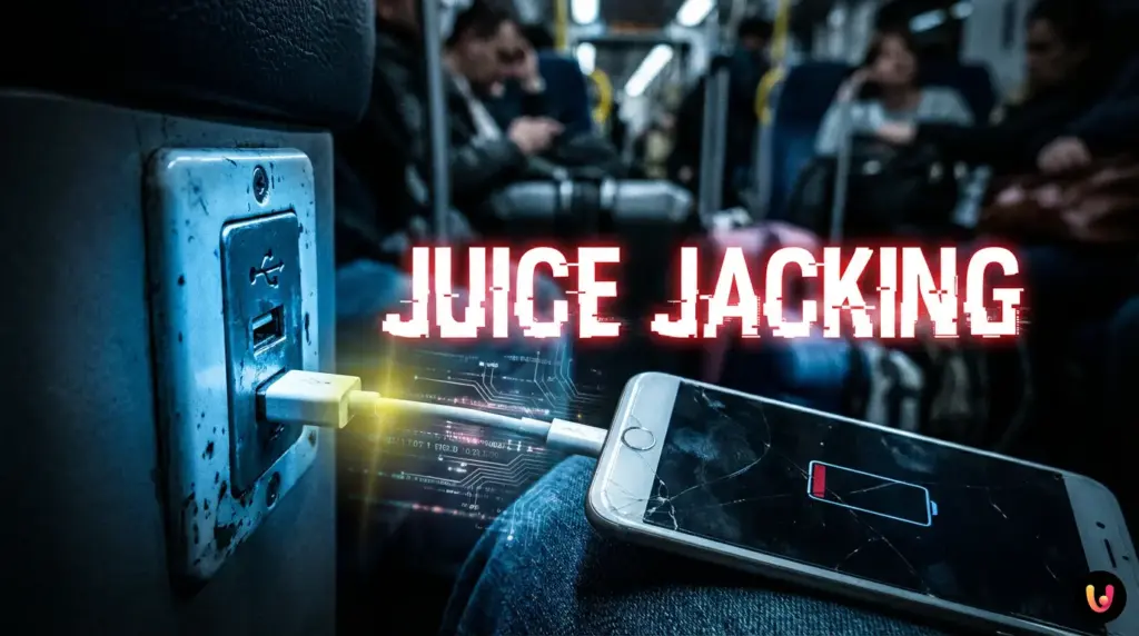 Smartphone &agrave; batterie faible branch&eacute; sur une prise USB publique dans un a&eacute;roport.