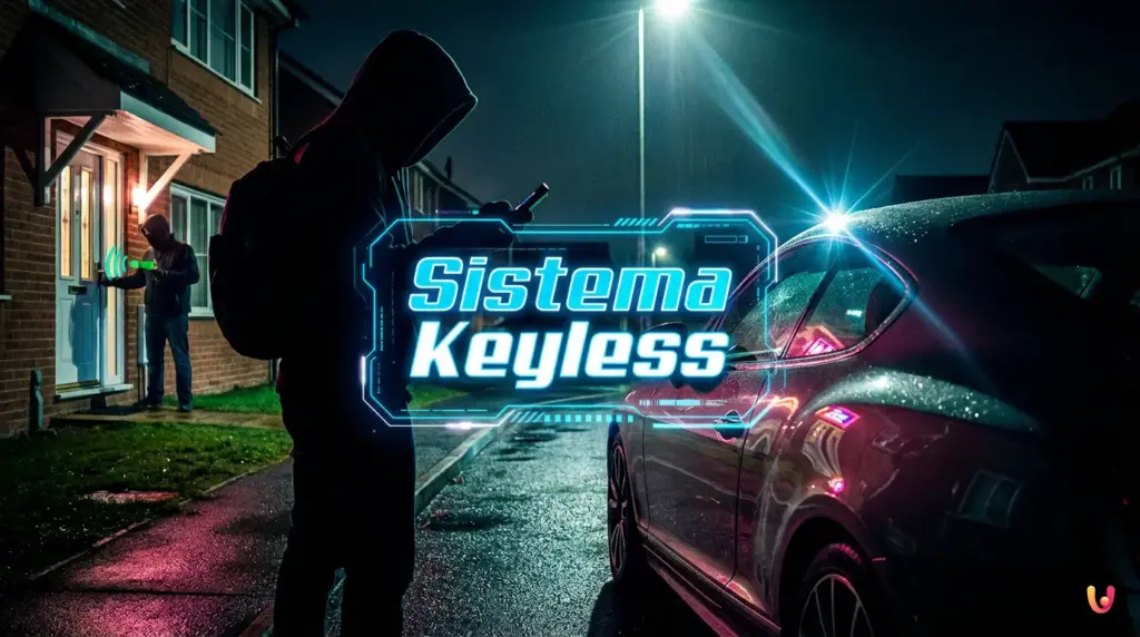 The car's keyless remote control is resting on a small cabinet near the front door.