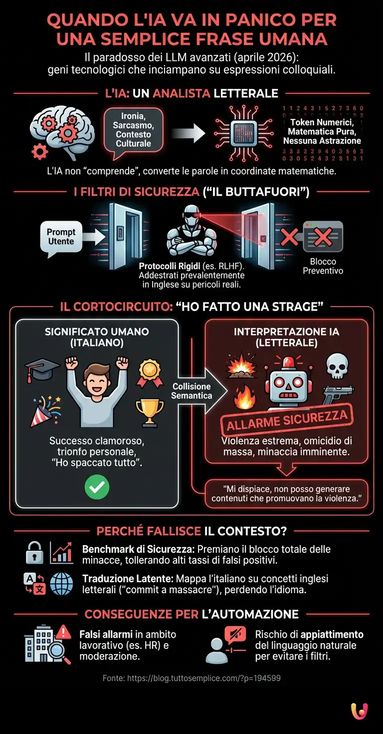 Quando l'IA va in panico per una semplice frase umana - Infografica riassuntiva