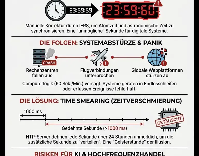 Infografica: 23:59:60: Das Zeitparadoxon, das globale Netzwerke t&auml;uscht.