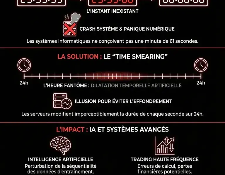 Infografica: 23:59:60 : le paradoxe temporel qui trompe les r&eacute;seaux mondiaux