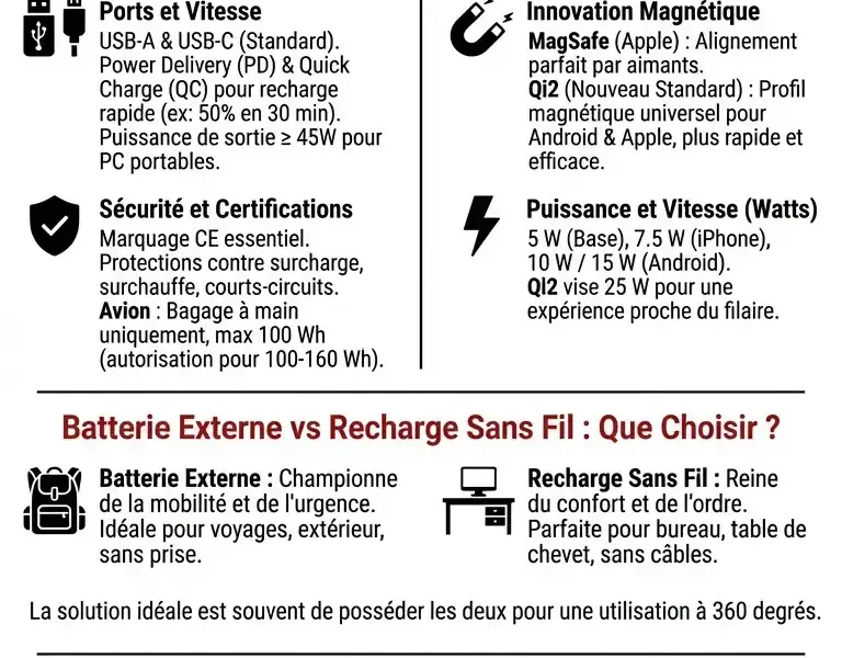 Infografica: Batteries Externes et Sans Fil : Guide du Choix Parfait