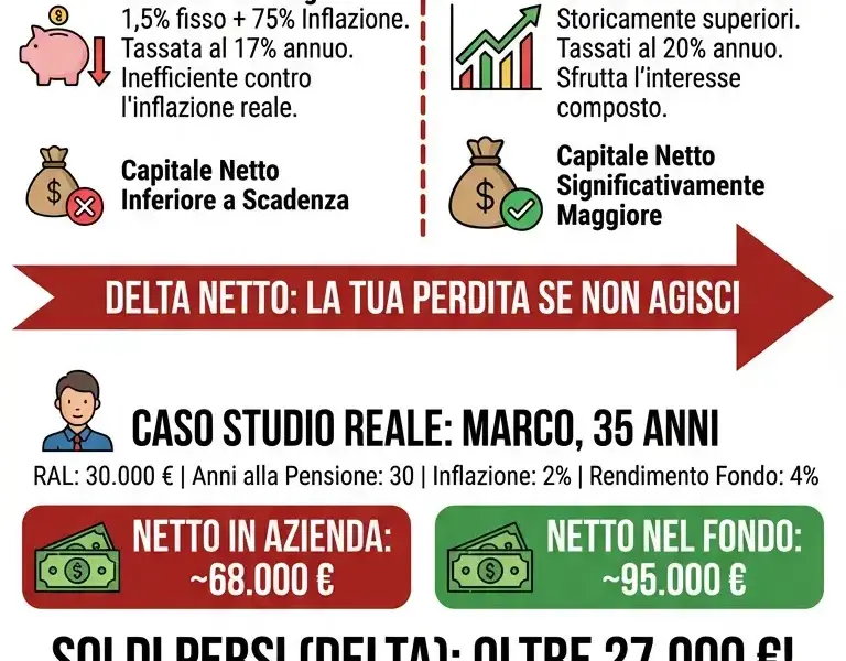 Infografica: Calcolo TFR in Azienda o Fondo Pensione: Simulatore Netto a Scadenza