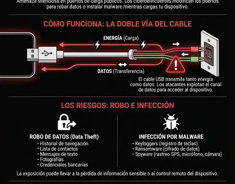 Infografica: Carga sobre la marcha: la amenaza invisible de los puertos USB