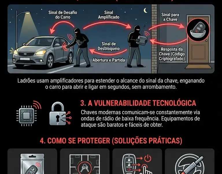 Infografica: Chaves na entrada: a falha do sistema Keyless que faz seu carro desaparecer