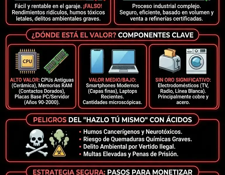 Infografica: C&oacute;mo recuperar oro de electrodom&eacute;sticos viejos, tel&eacute;fonos m&oacute;viles y ordenadores.